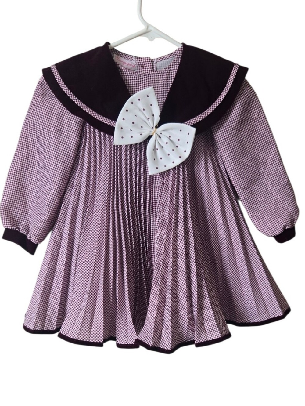 Vtg 80s 90s Youngsport Houndstooth Velvet Sailor Dress #120